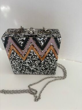 Dream Control Glitter Box Clutch/Crossbody Chevron Zig-Zag Bag